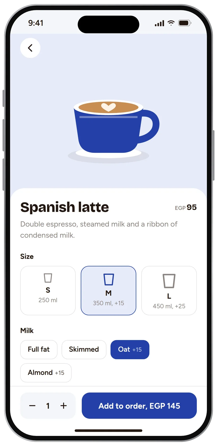 Drink options screen