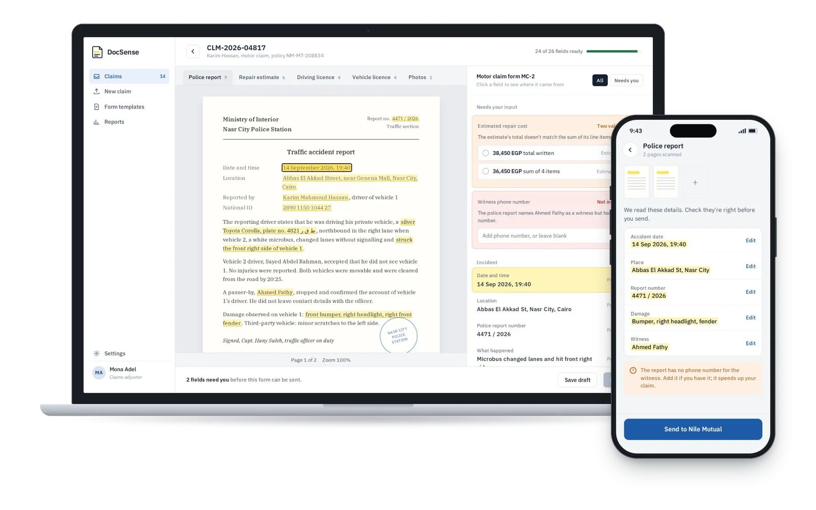 DocSense: AI that reads claim documents and fills in the forms automatically.