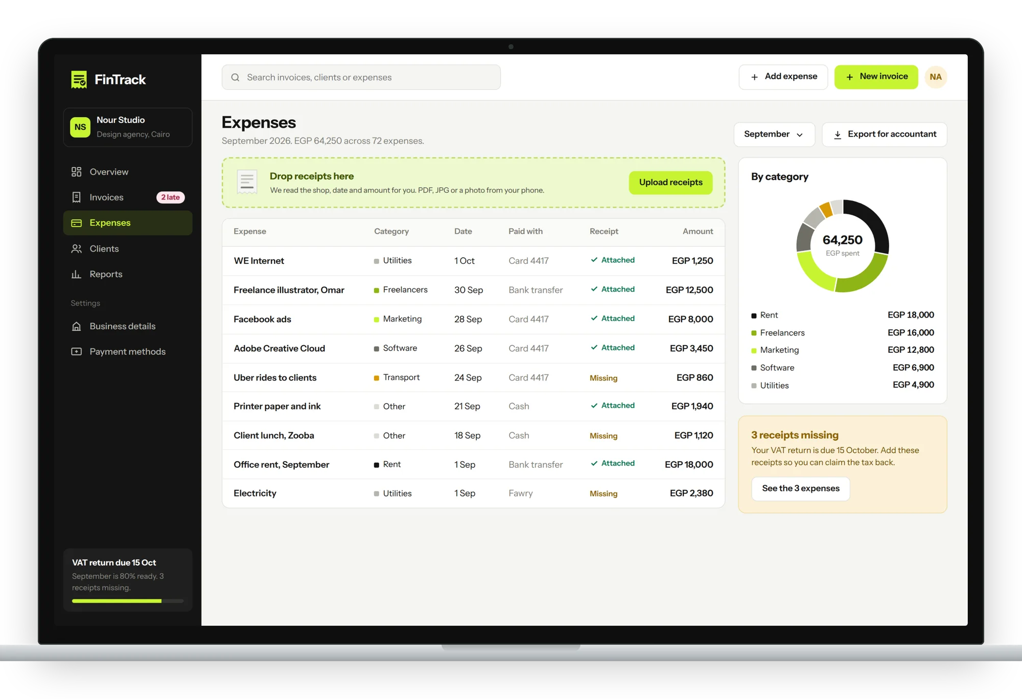 Expenses on desktop