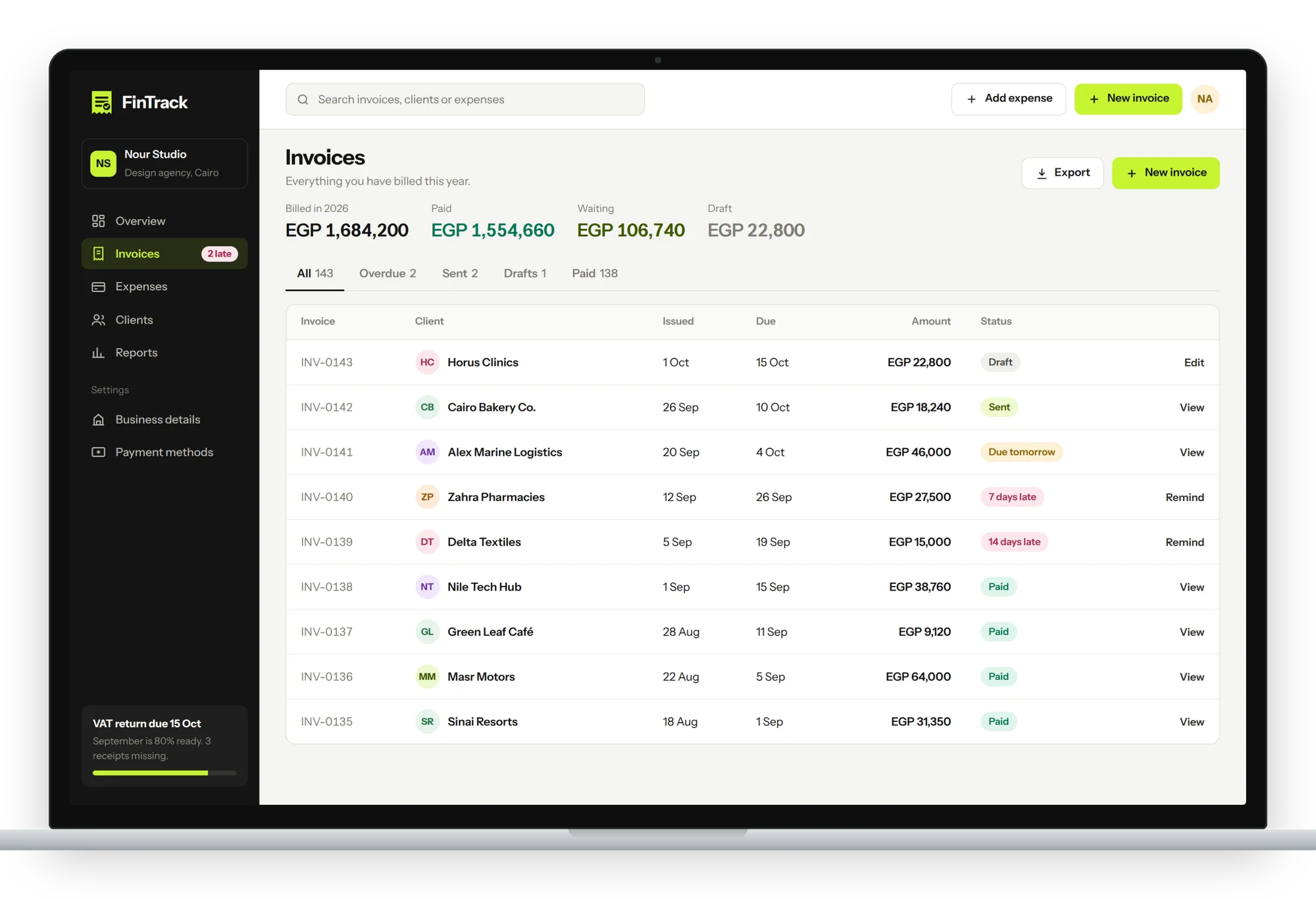 Invoices on desktop