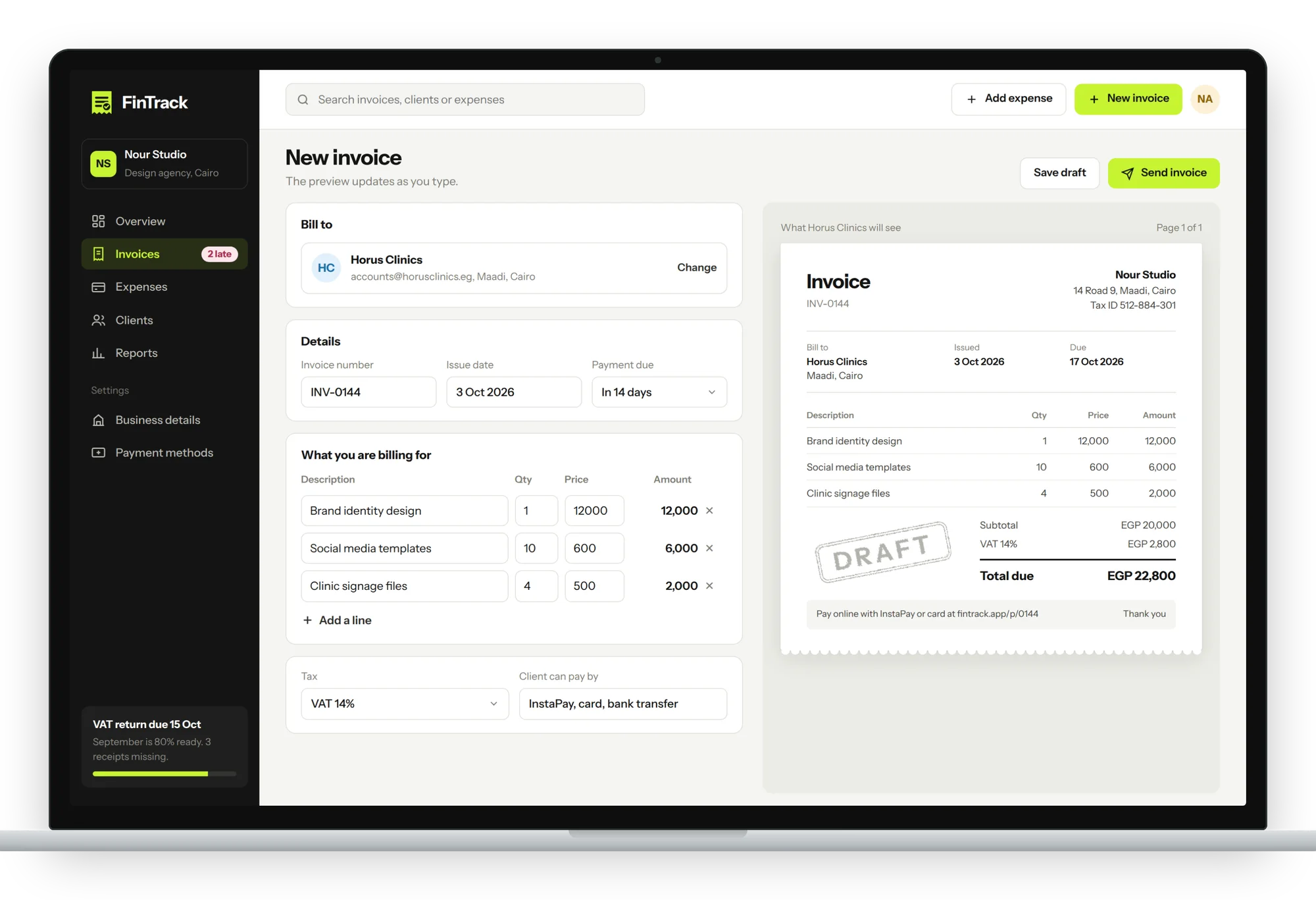 New invoice on desktop