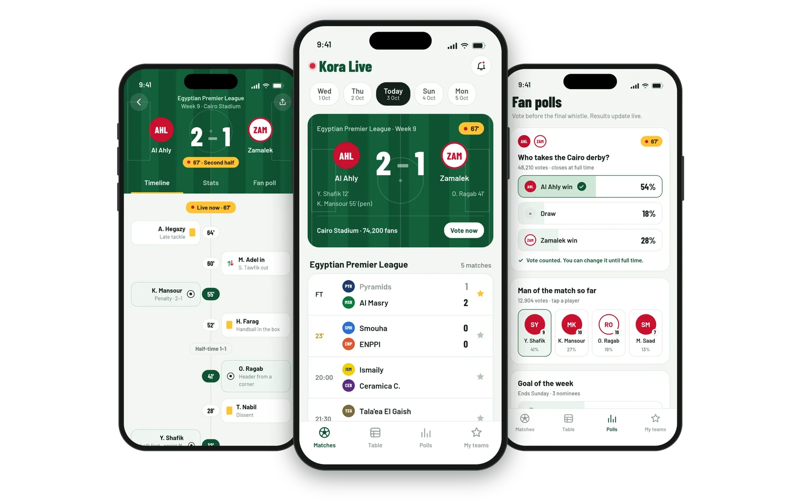 Kora Live: A football fan app with live scores, match stats and fan polls.