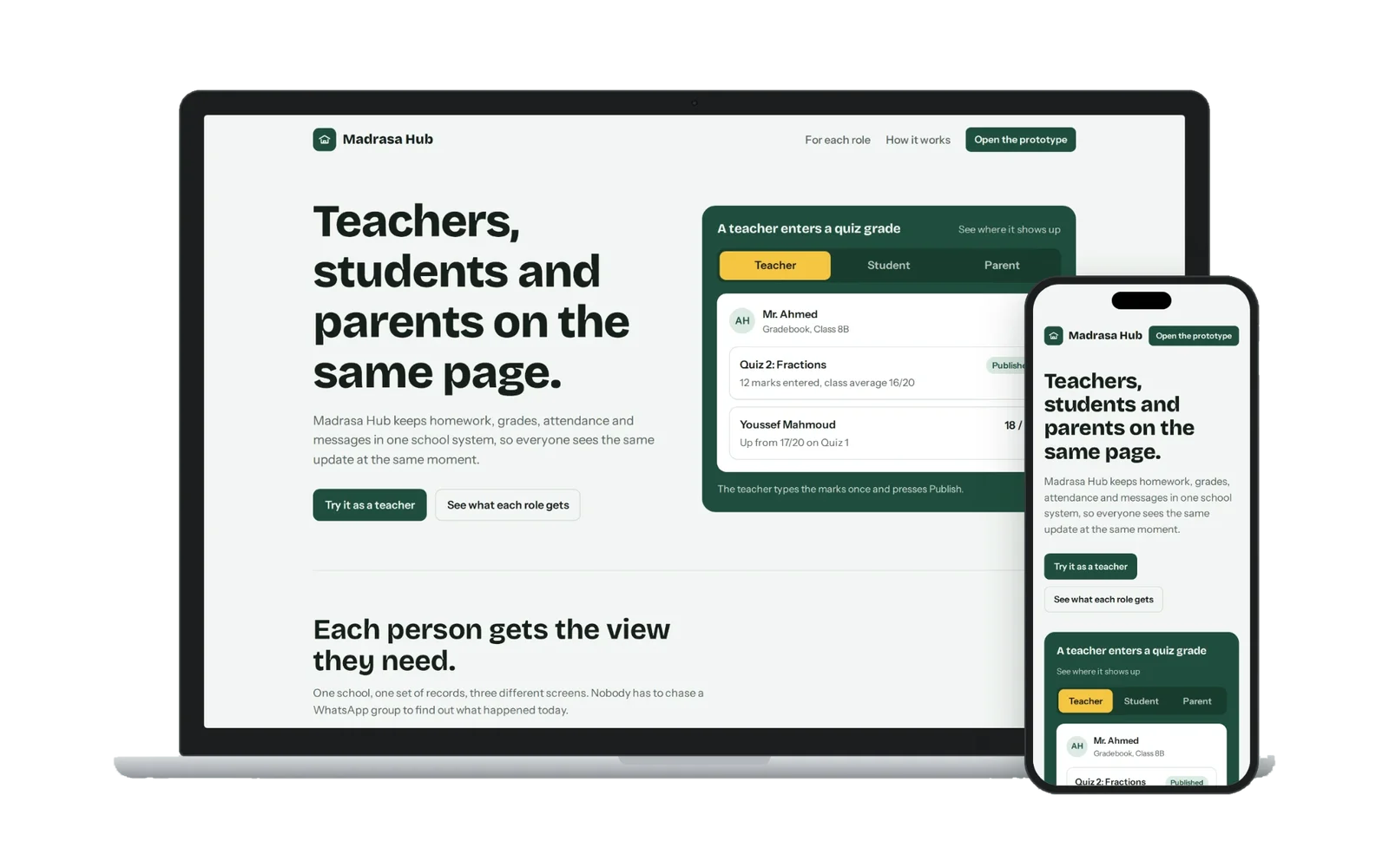 Madrasa Hub: A school management system connecting teachers, students and parents.