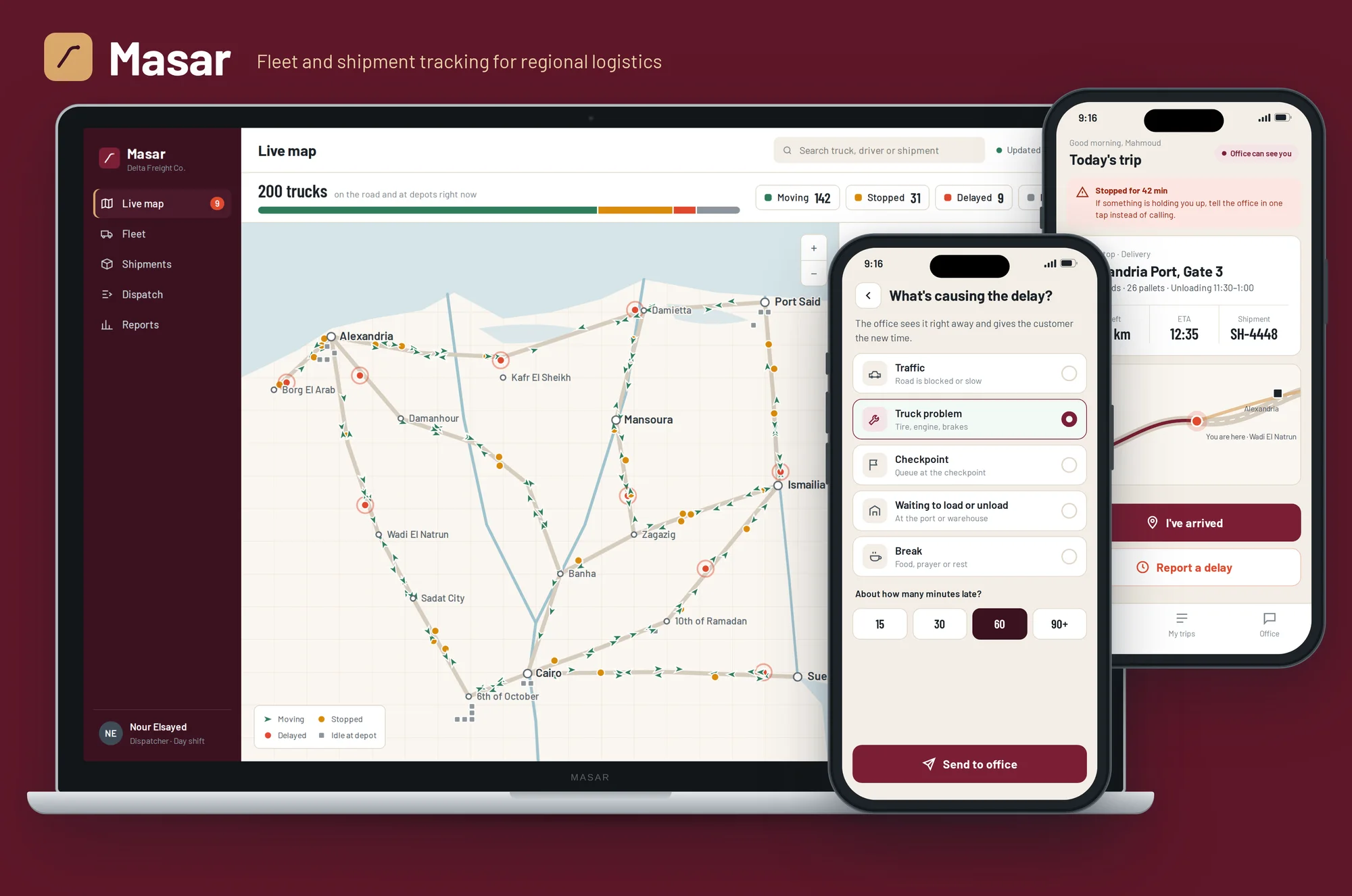The live map for dispatchers and the driver app