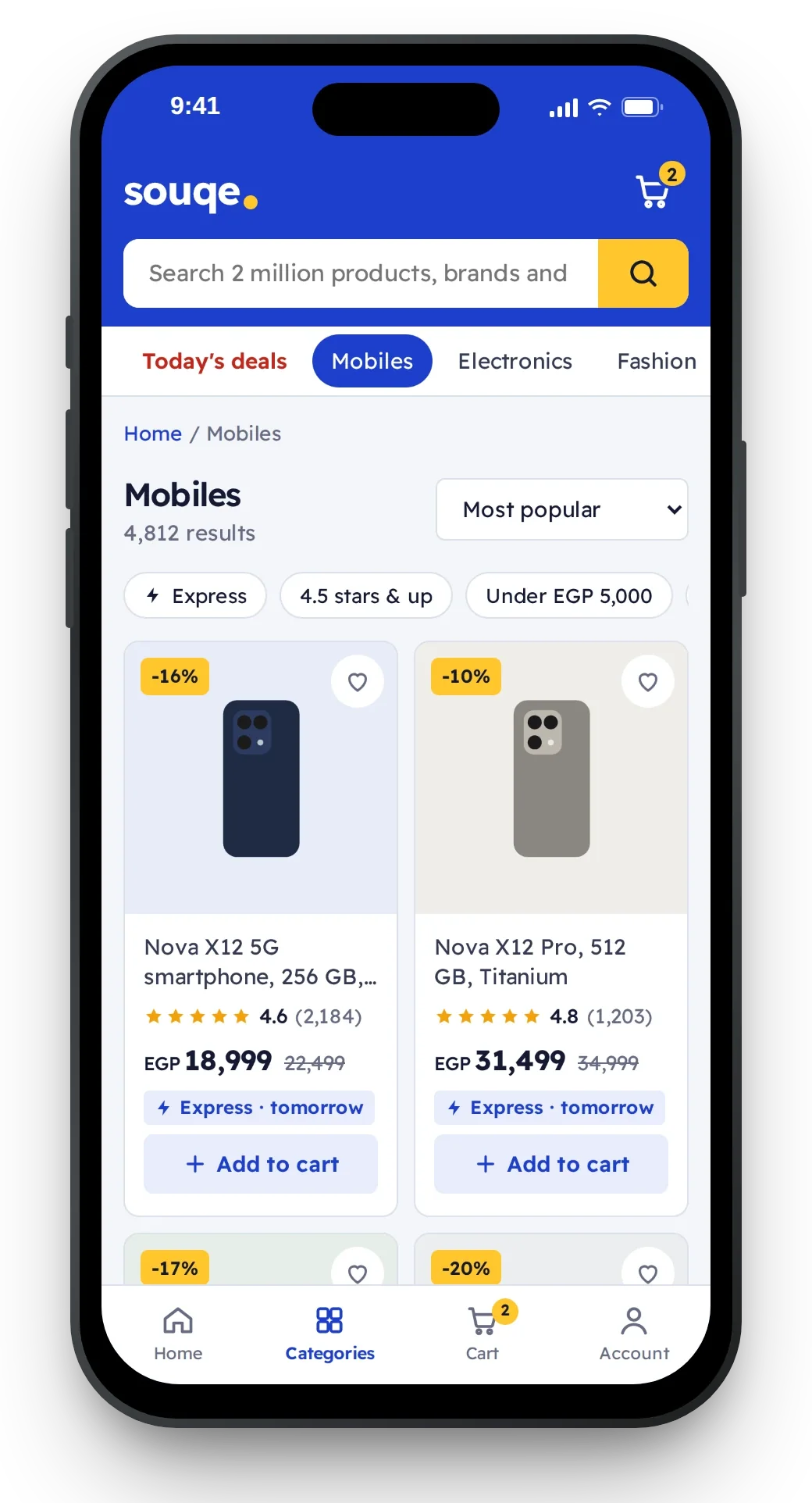 Category and search on mobile