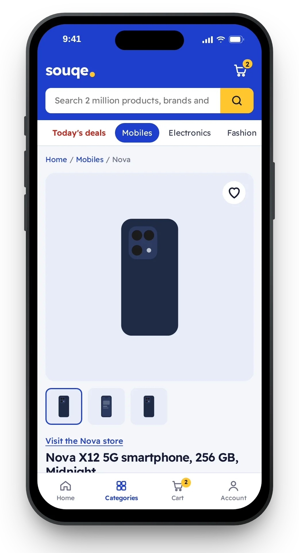 Product page on mobile