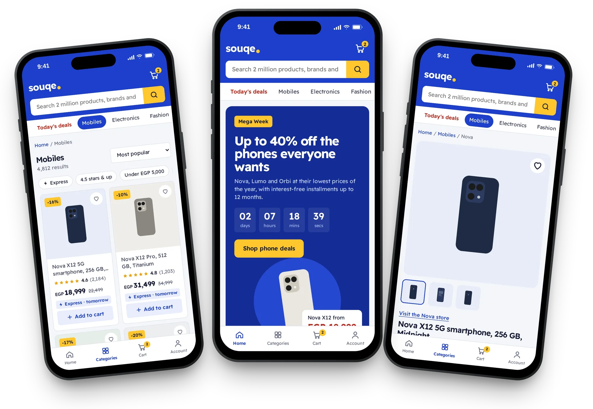 Mobile: category, home and product