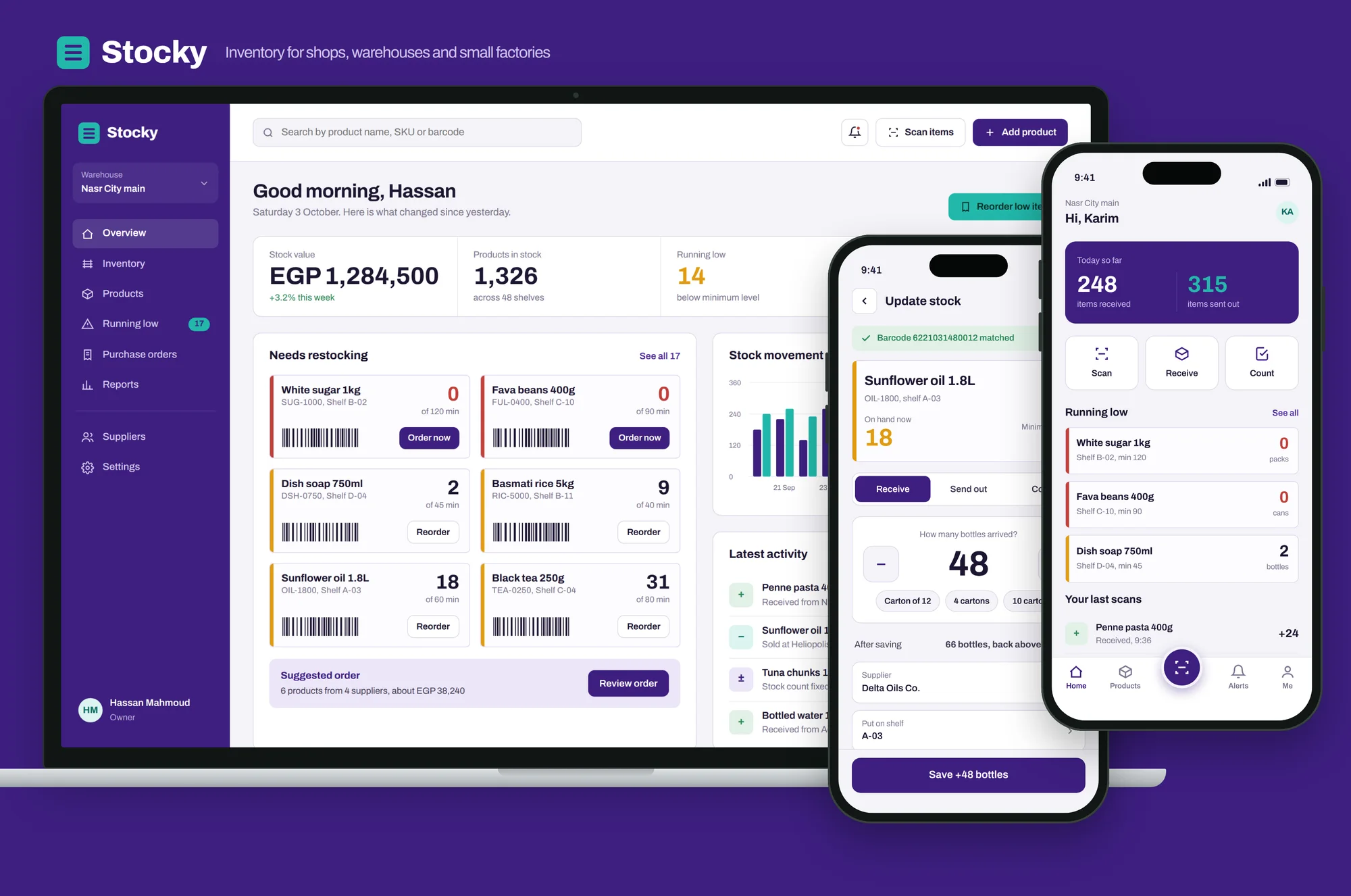 One stock, two apps: the web dashboard and the mobile scanner