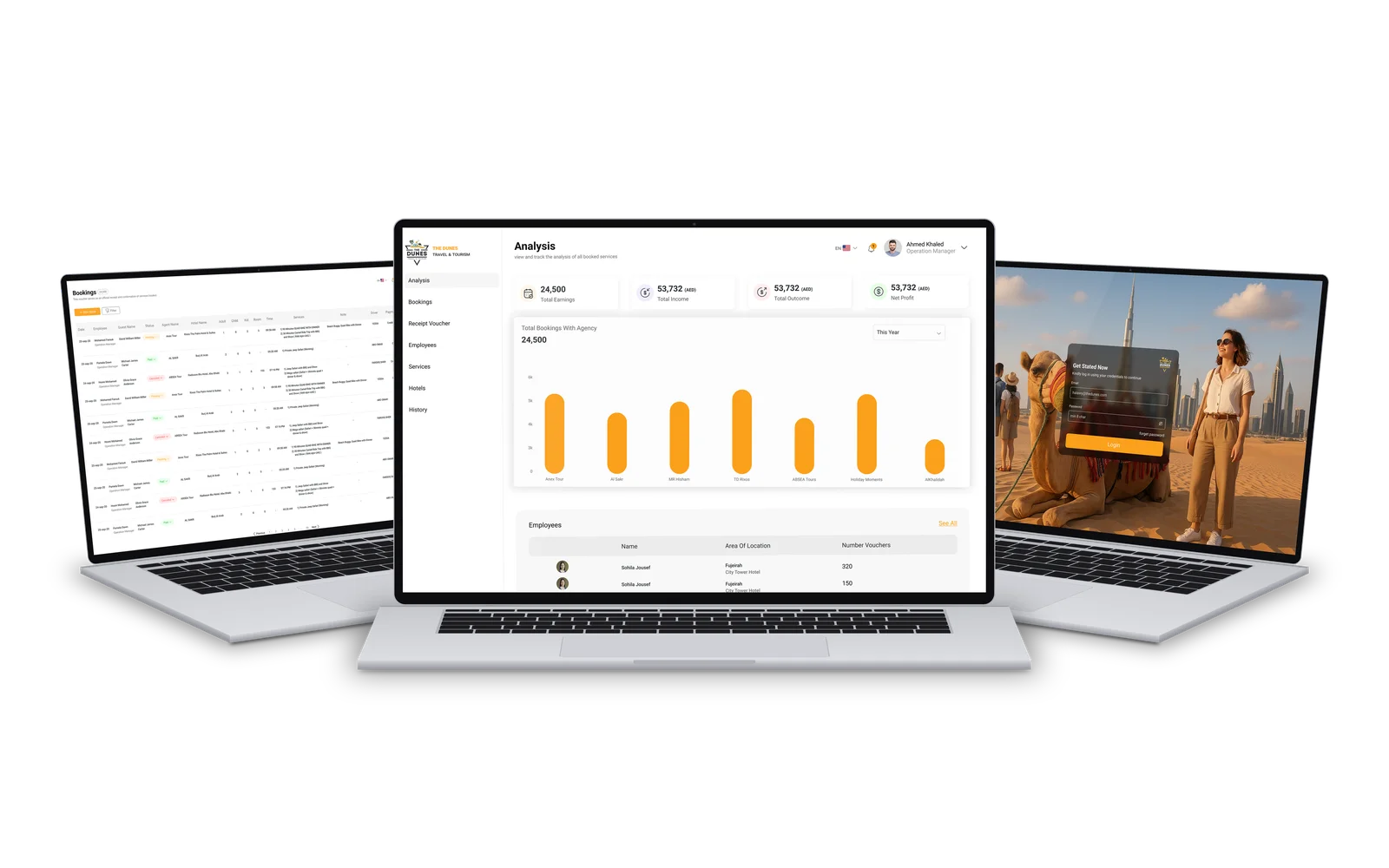The Dunes: The operations system behind The Dunes Travel & Tourism, one of the UAE's leading desert safari and tour operators: bookings, vouchers, services, hotels, staff and finance in one place.