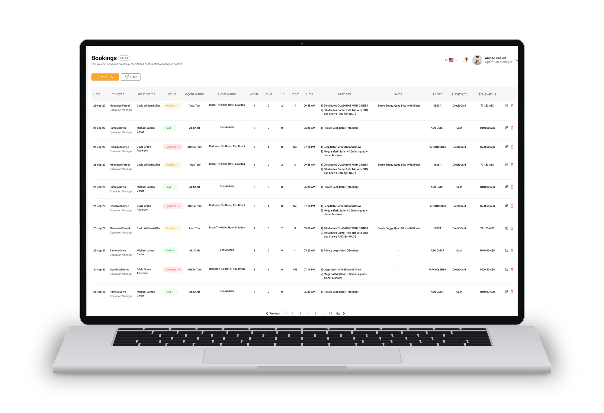 Bookings on desktop