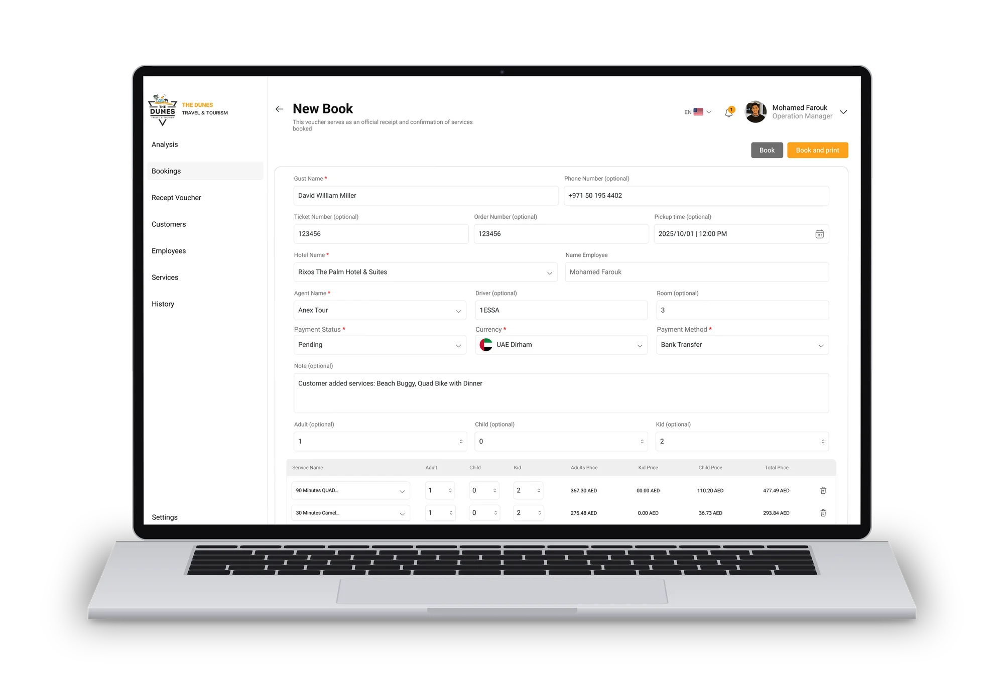 New booking on desktop