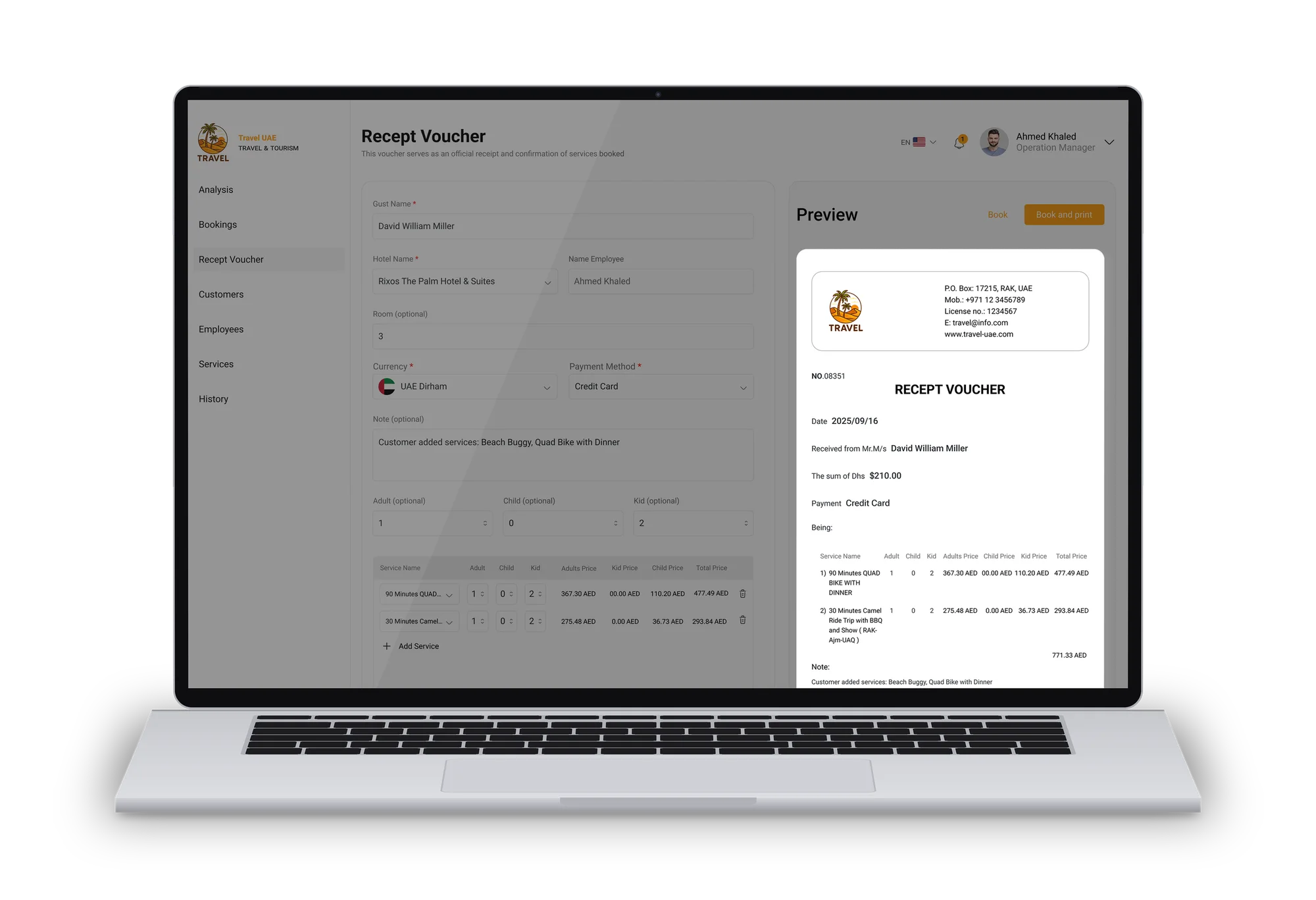 Receipt voucher on desktop