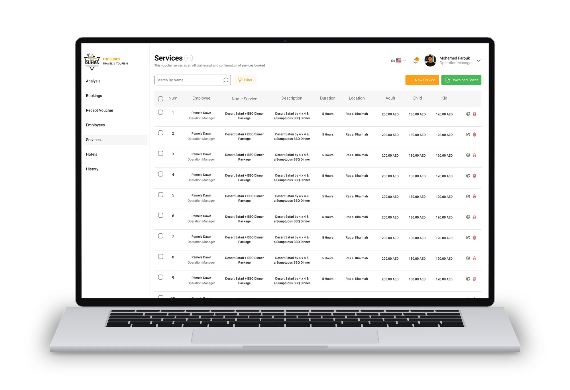 Services on desktop
