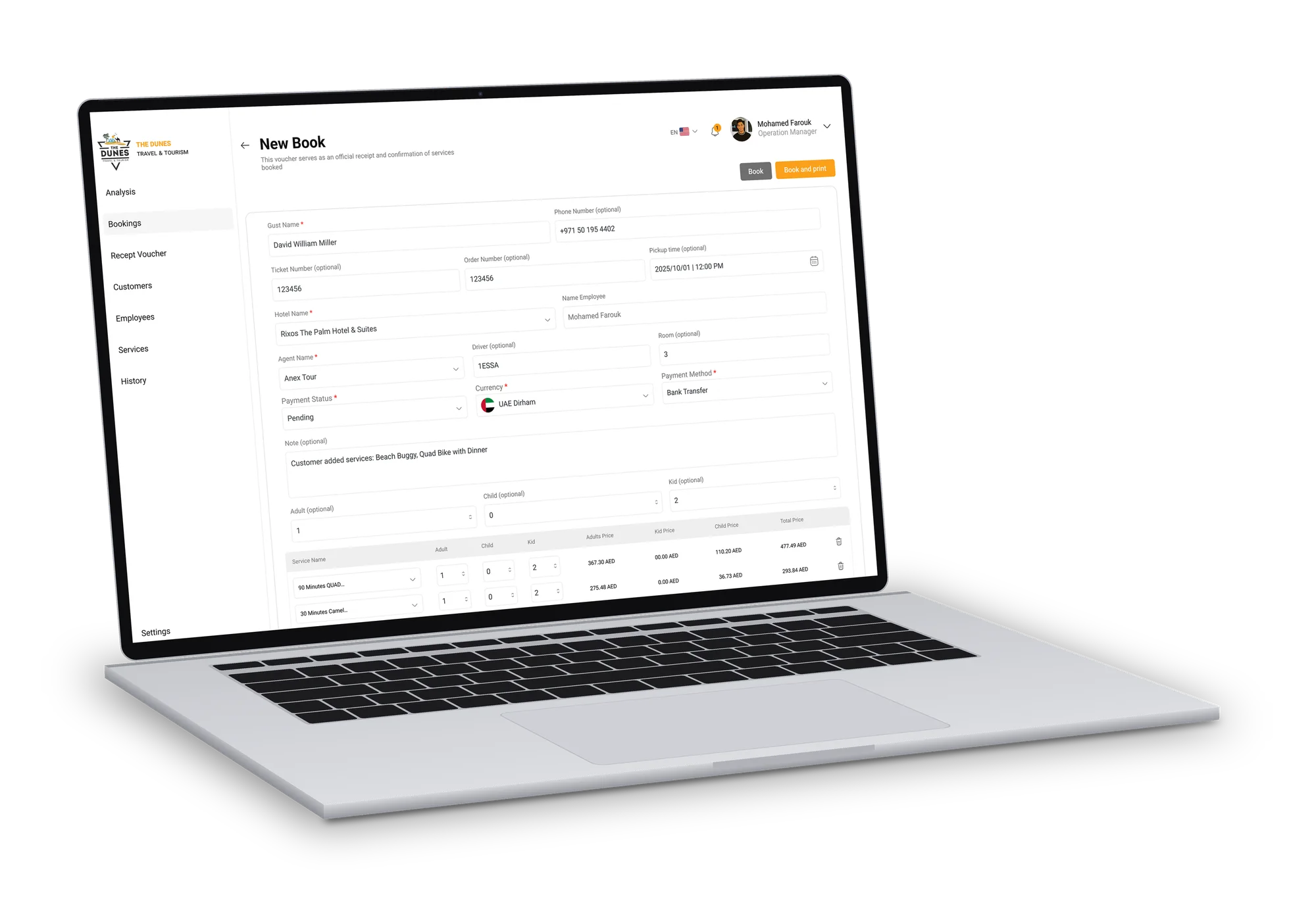 Creating a booking with several services and prices by age group