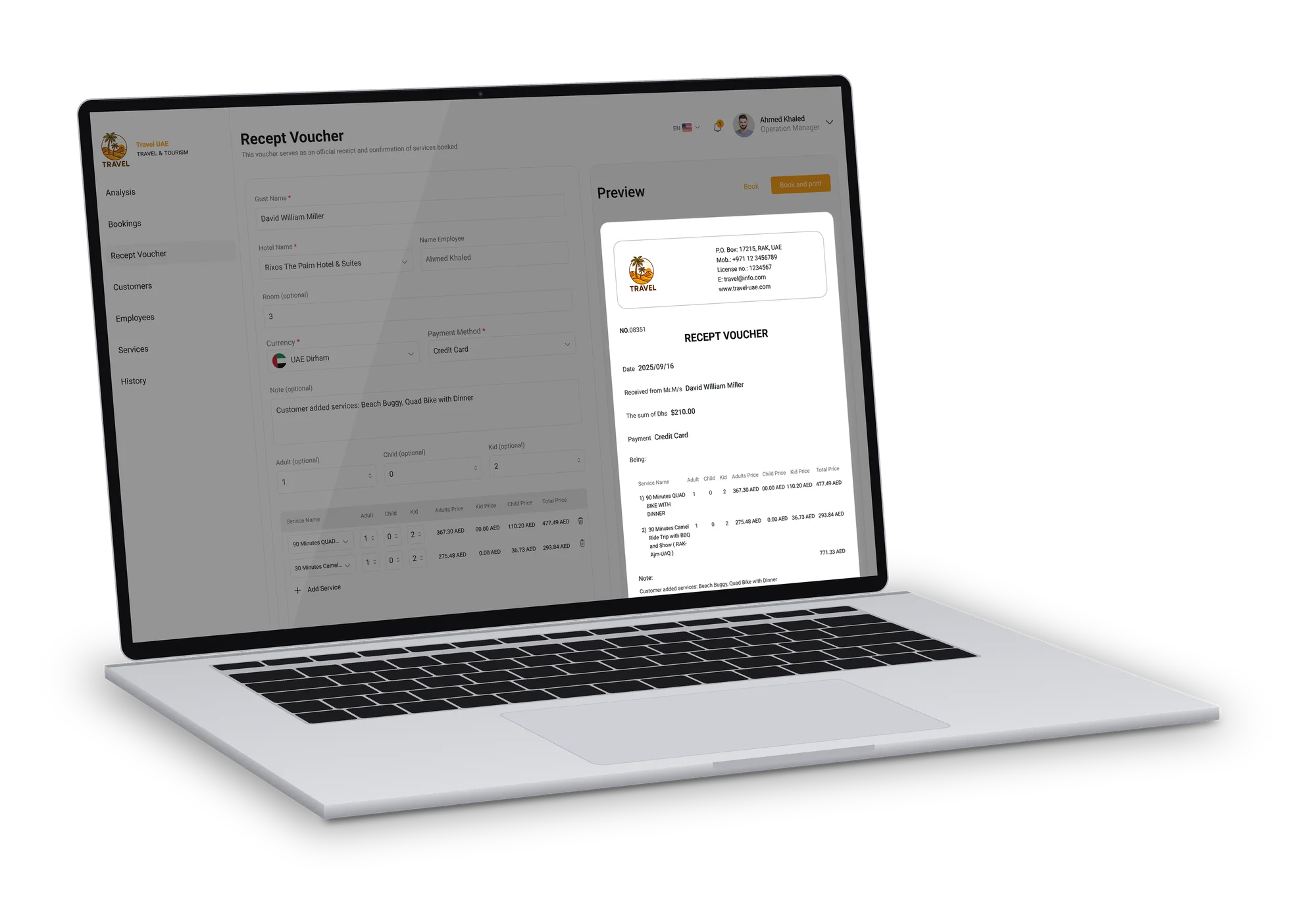 The receipt voucher with live preview